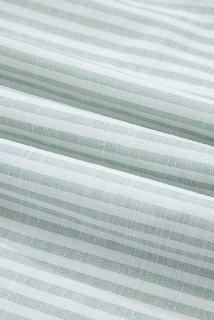 Stripe Collared V-Neck Chest Pocket Swim Cover Up - White Stripe, fabric swatch close-up - Be Juliet