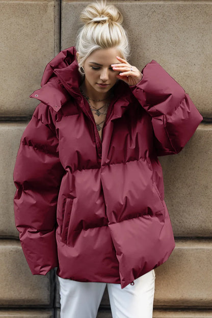 Pocketed Zip Up Hooded Puffer Jacket - Be Juliet