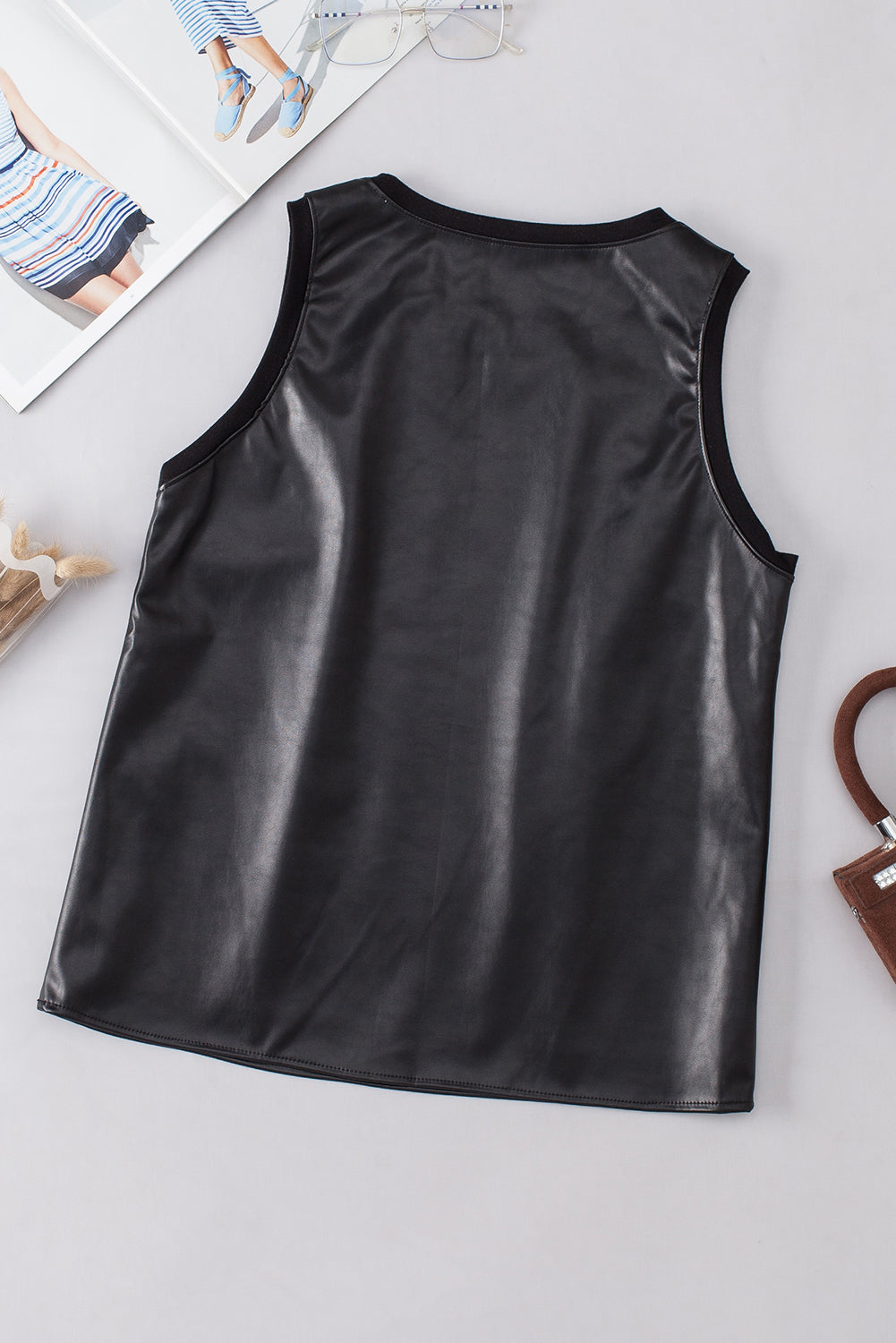 Lana Round Neck Tank - Black, 3/4 view on model - Be Juliet