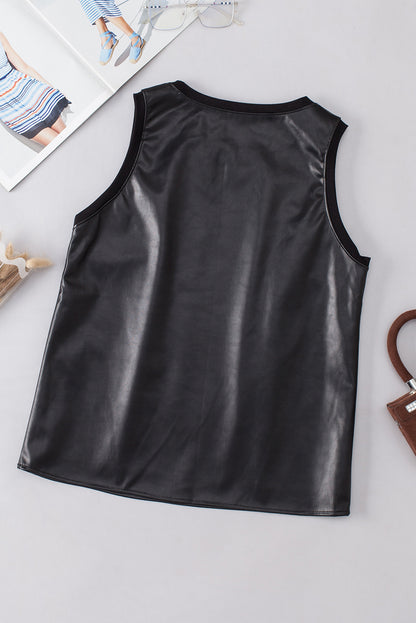 Lana Round Neck Tank - Black, 3/4 view on model - Be Juliet