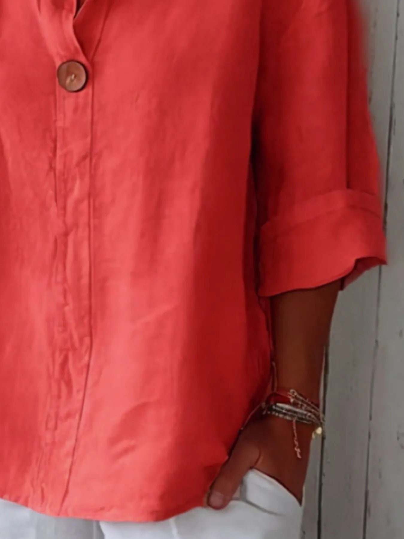 Catalina Notched Linen-Blend Blouse — Plus Size - Be Juliet