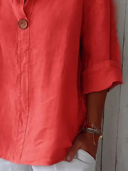 Catalina Notched Linen-Blend Blouse — Plus Size - Be Juliet