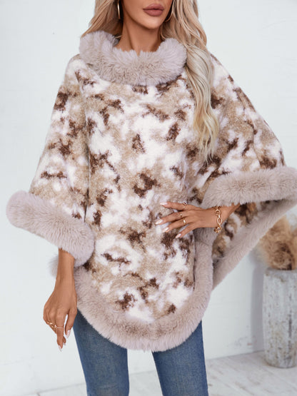 Furry Contrast Three-Quarter Poncho - Be Juliet
