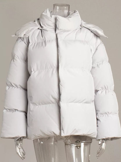 Pocketed Zip Up Hooded Puffer Jacket - Be Juliet