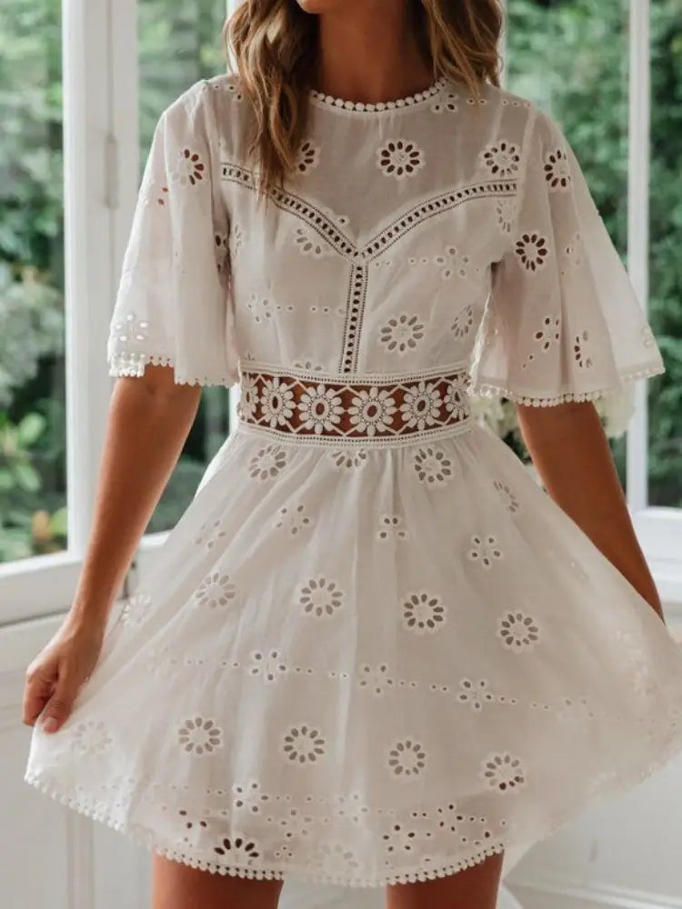 Isabella Summer Dress - WHITE, back view on model - Be Juliet