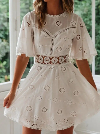 Isabella Summer Dress - WHITE, back view on model - Be Juliet