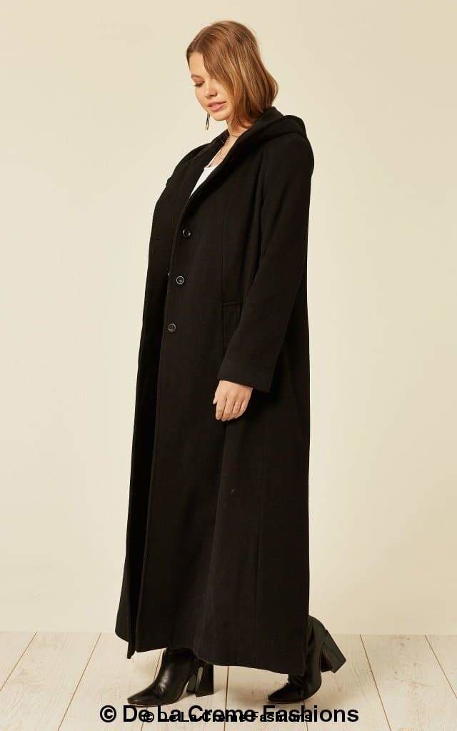 Oversized Wool Blend Hooded Long Coat