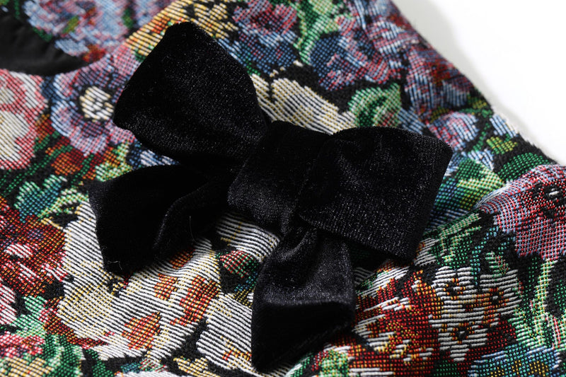 Floral Jacquard Bow Mini Dress