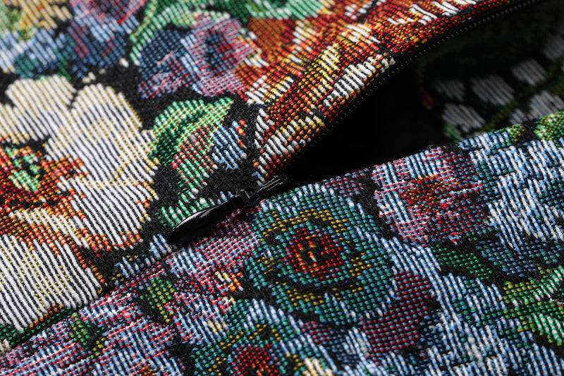 Floral Jacquard Bow Mini Dress