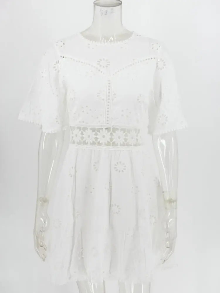 Isabella Summer Dress - WHITE, full-length front view with accessories - Be Juliet