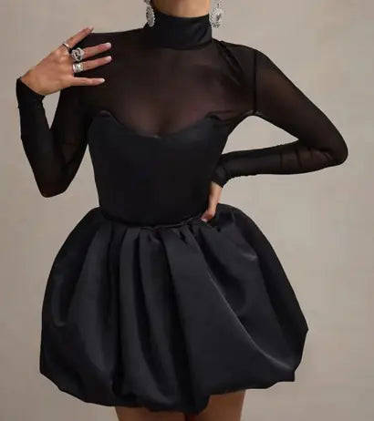 Mozision Turtleneck Sheer Long Sleeve Mini Dress - Be Juliet