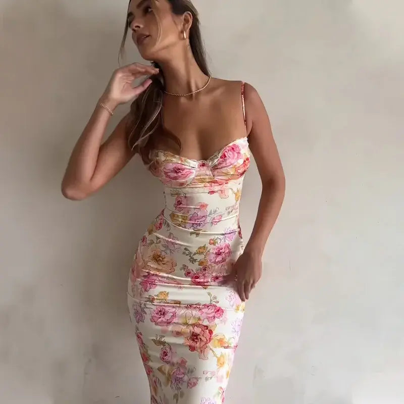 Lauren Flower Summer Dress - Floral, front view on model full-length - Be Juliet