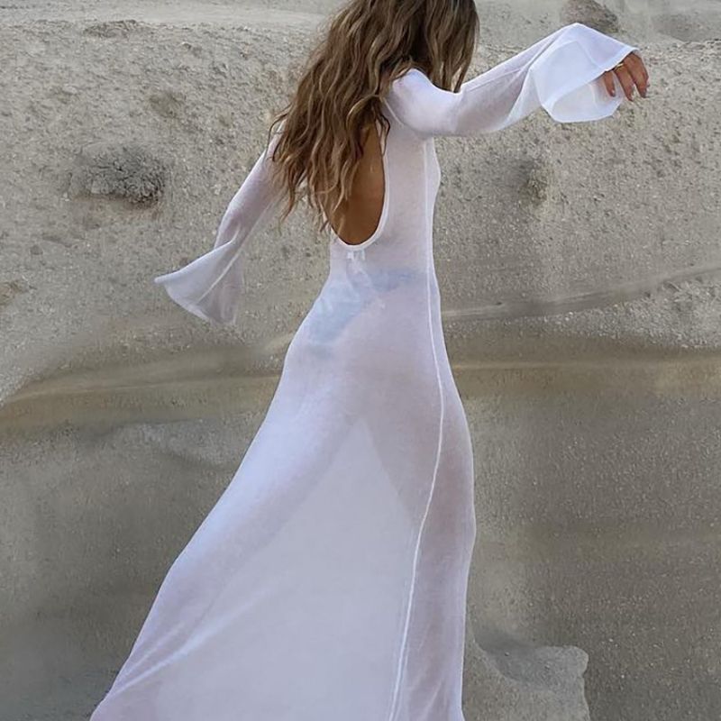 Flow With Me Cover-Up - White, back open-back cutout detail on model - Be Juliet