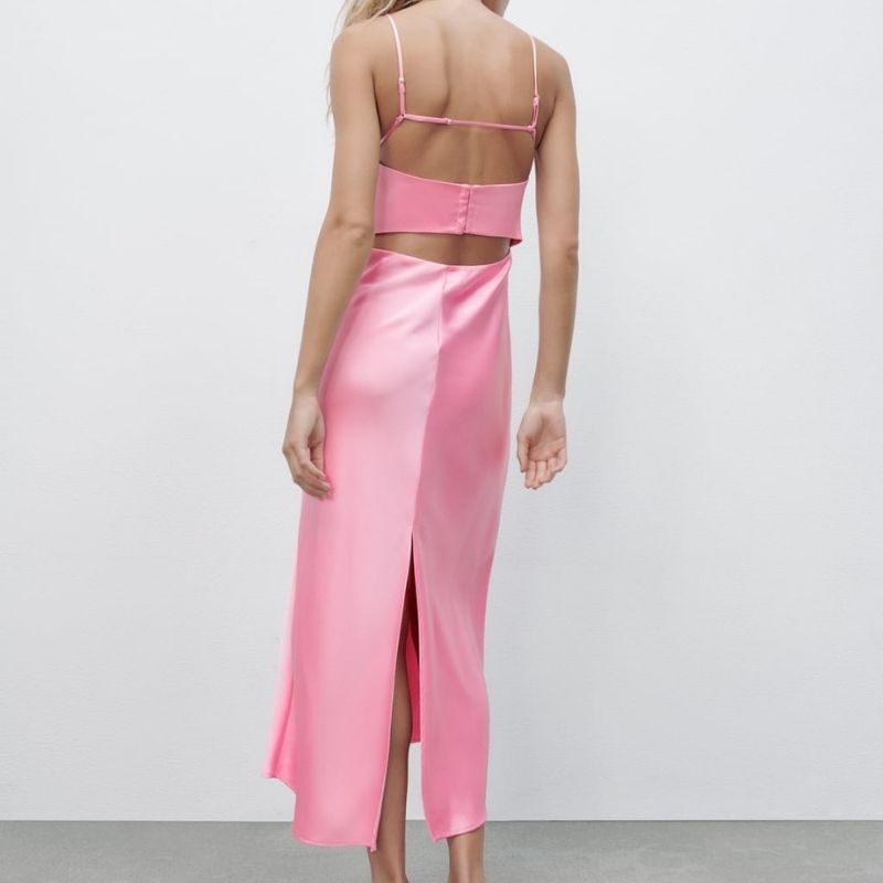 knee length dresses for ladies Pink Bandeau Satin Midi Dress – Gabi Swimwear main image 1