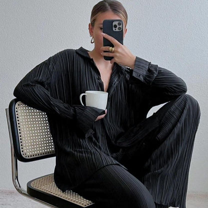 Fia Matching Two Piece Set - Black, seated mirror selfie with rattan chair - Be Juliet