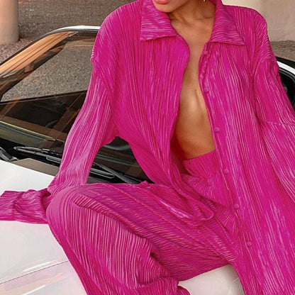 Fia Matching Two Piece Set - Pink, seated outdoor car setting - Be Juliet