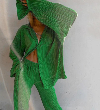 Fia Matching Two Piece Set - Green, front full-length view white backdrop - Be Juliet