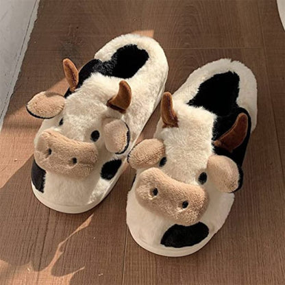 Cow Slippers - Cow, front view showing toe cap and cow ears - Be Juliet