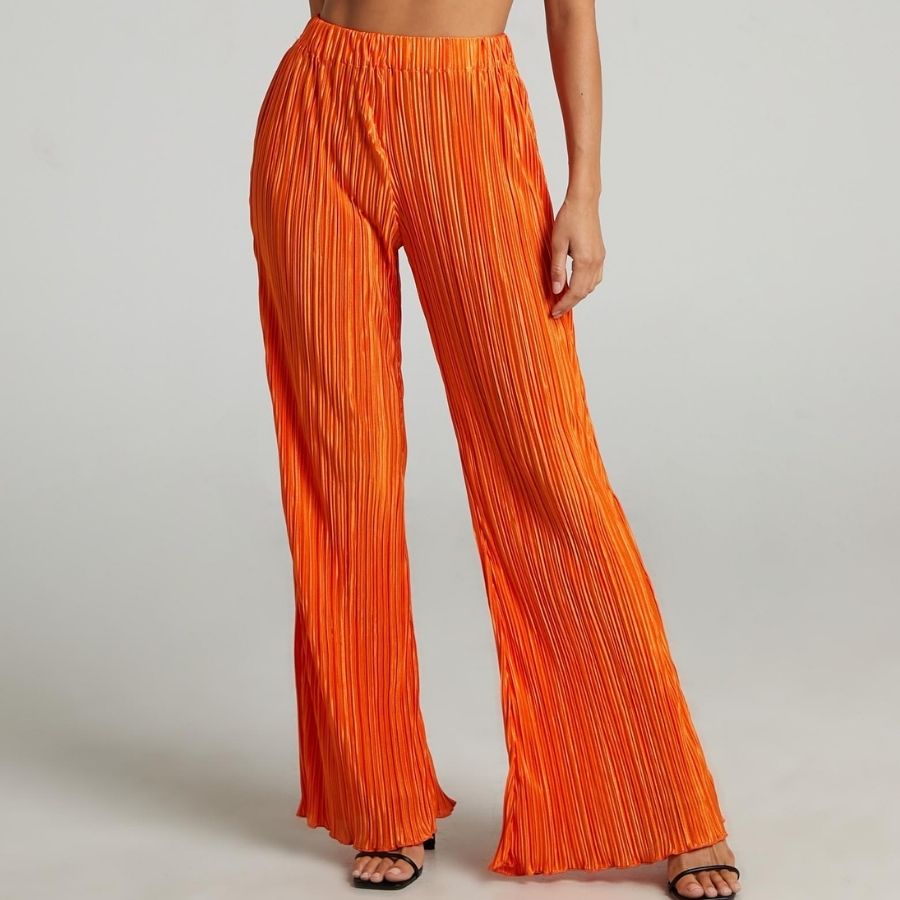 Fia Matching Two Piece Set - Orange, close-up of wide-leg trousers - Be Juliet