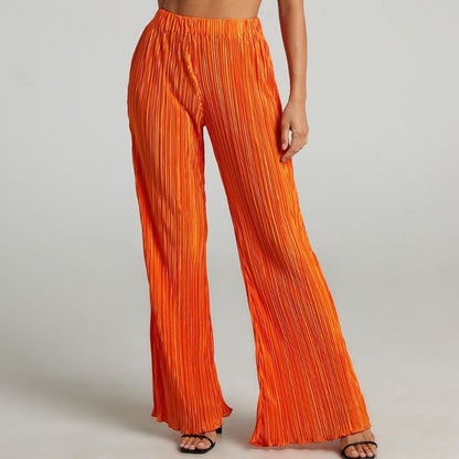 Fia Matching Two Piece Set - Orange, close-up of wide-leg trousers - Be Juliet