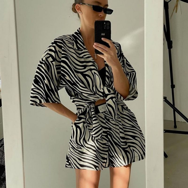 Alexis Oversized Lounge Set - Print, 3/4 side view on model - Be Juliet