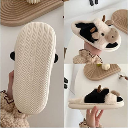 Cow Slippers - Cow, 3/4 angle view of pair - Be Juliet