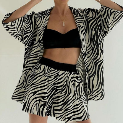 Alexis Oversized Lounge Set - Print, seated pose on model - Be Juliet