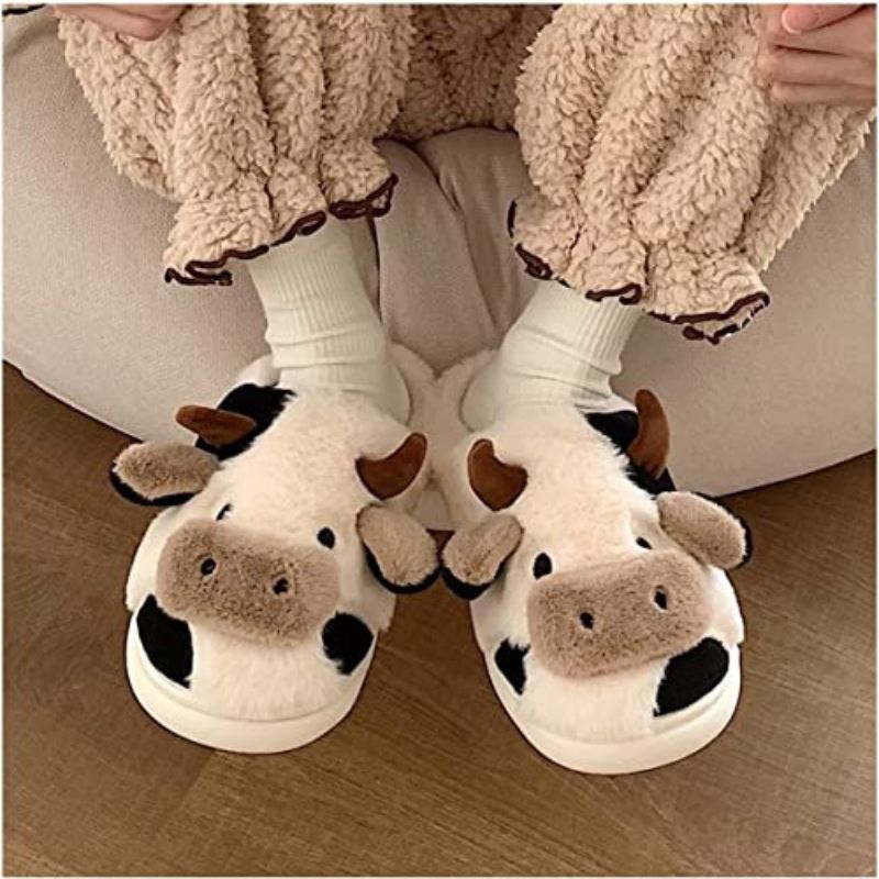Cow Slippers - Cow, back view showing heel detail - Be Juliet