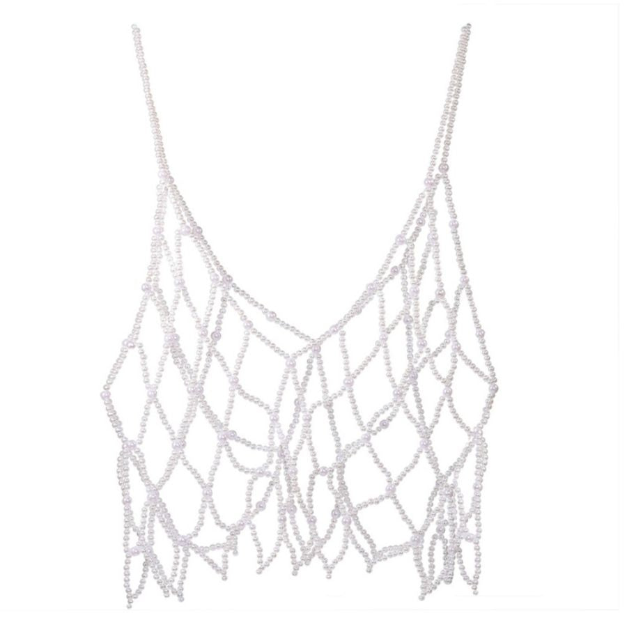 Daniella Pearl Top - White, close-up pearl chain detail - Be Juliet