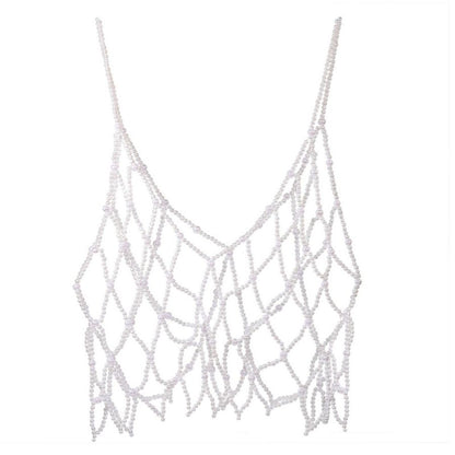 Daniella Pearl Top - White, close-up pearl chain detail - Be Juliet