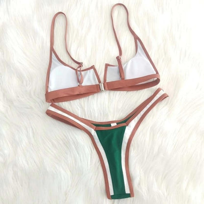 Lilo Patchwork Bikini - flat lay of full set with clasp detail - Be Juliet