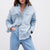 Genevieve Denim Shirt Jacket - Denim Blue, front view flat lay - Be Juliet