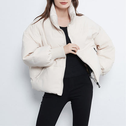 Jessa Oversized Puffer Jacket - Light Creme, front view on model - Be Juliet