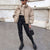 Jessa Oversized Puffer Jacket - Light Brown, front 3/4 view on model - Be Juliet