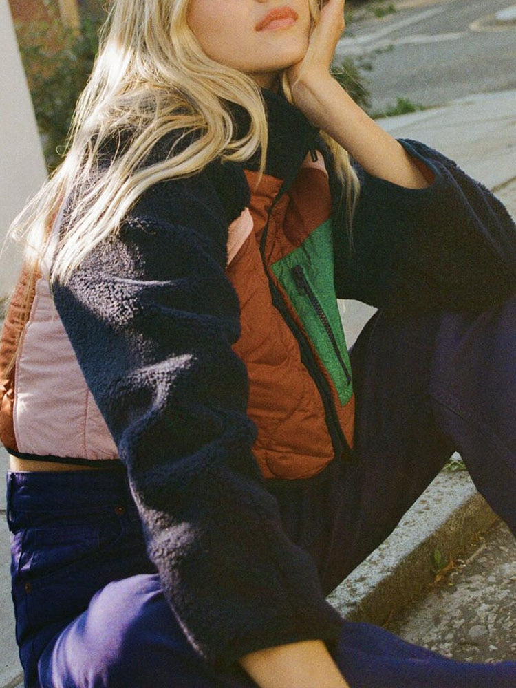 Marina Patchwork Quilted Jacket - Patchwork, 3/4 back view on model - Be Juliet