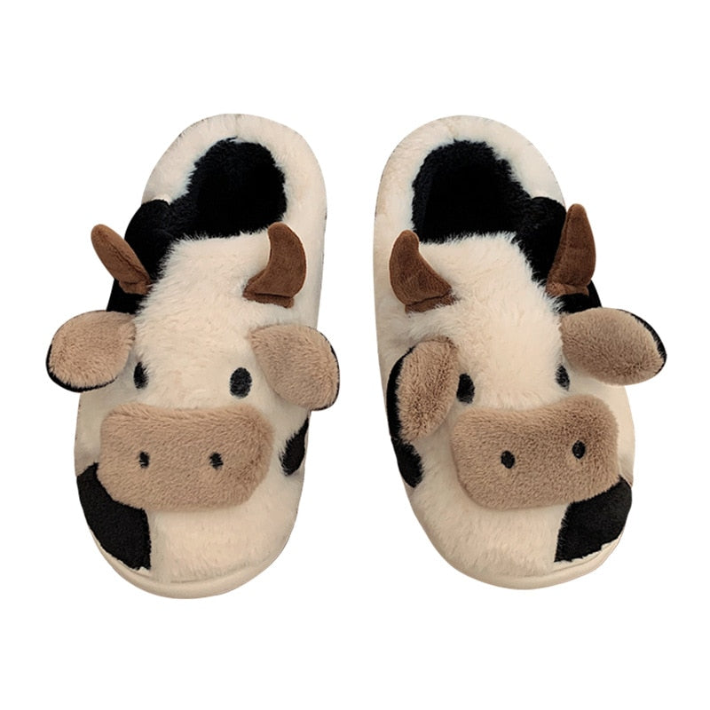 Cow Slippers - Cow, top-down view showing cow print design - Be Juliet