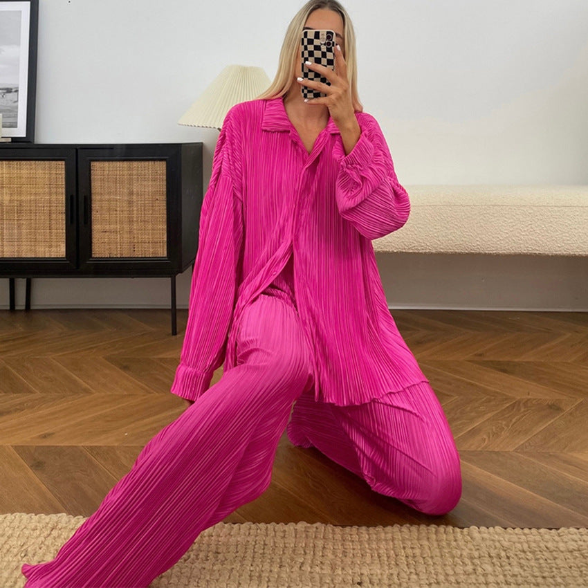 Fia Matching Two Piece Set - Pink, seated mirror selfie front view - Be Juliet