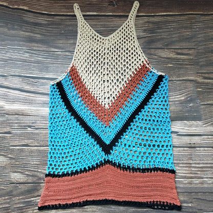 Maisy Crochet Cover Up - Patchwork, flat lay showing full pattern and fringe hem - Be Juliet