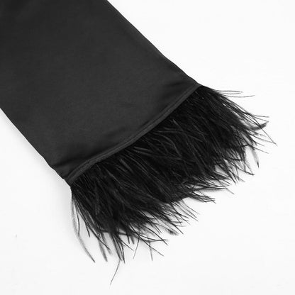 Ruby Feathered Robe - White, feather trim close-up - Be Juliet